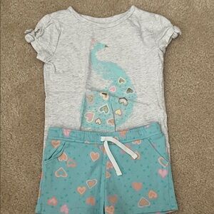 Carter's Light Gray & Aqua Peacock Heart Pajama Set